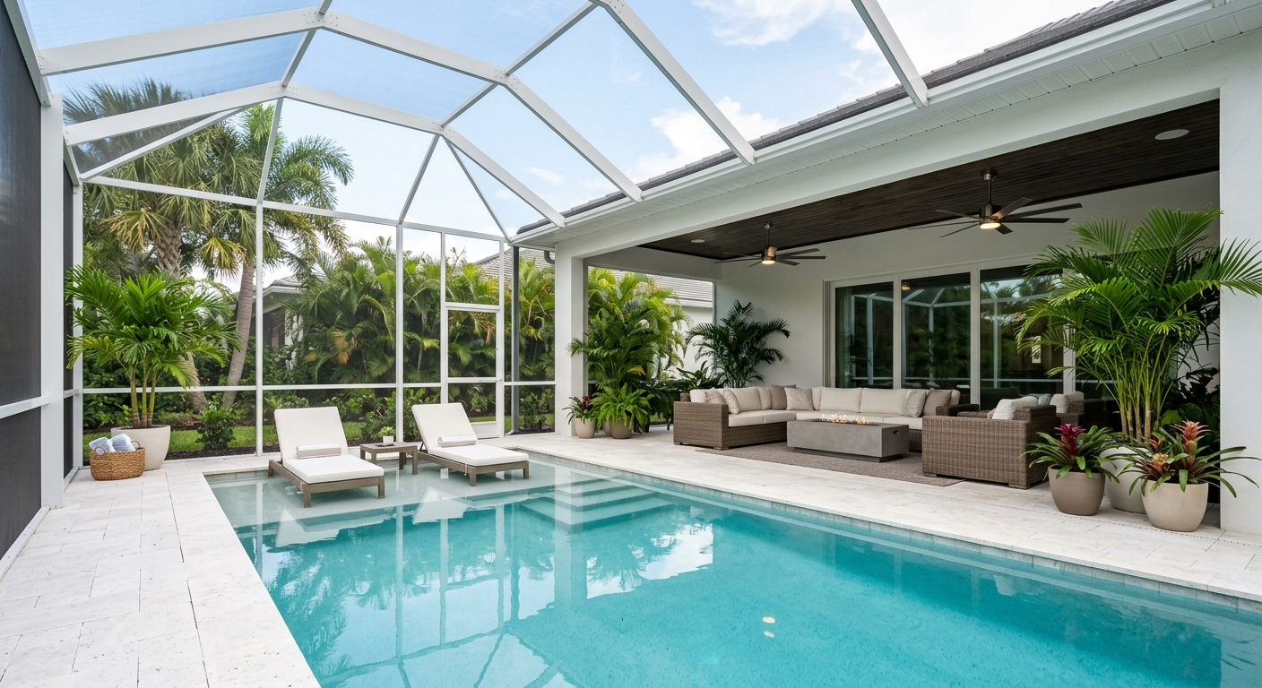 Screened enclosure lanai pools